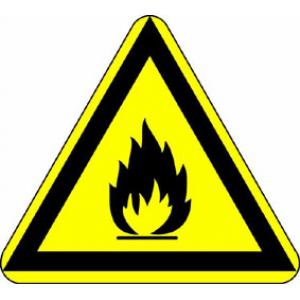 Signal d'avertissement: Mise en garde contre des substances inflammables, selon DIN 4844 et VGB 125