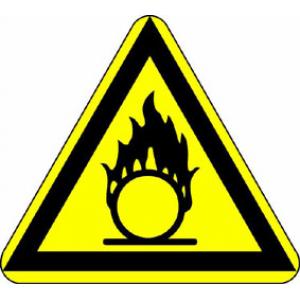 Signal d'avertissement: Mise en garde contre des substances favorisant l'incendie, selon DIN 4844 et VGB 125