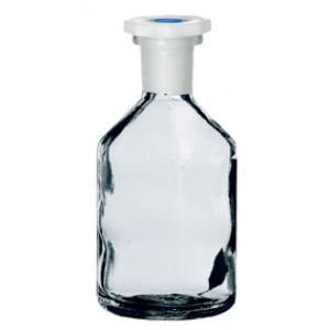 Flacon bouché émeri, 100 ml, col étroit, verre blanc, bouchon polyéthylène