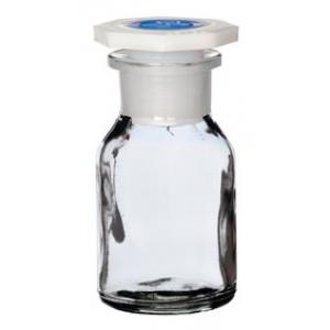 Flacon bouché émeri, 100 ml, col large, verre blanc, bouchon polyéthylène