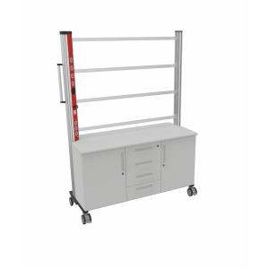Banc d'expérimentation mobile PO-3 avec meuble de rangement 4 tiroirs, cadre 3 étages, goulotte électrique verticale