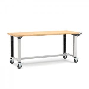Etabli mobile, Longueur 2000mm avec 4 roues, Prof 750mm, H 921 à 1271mm, Plateau 40mm