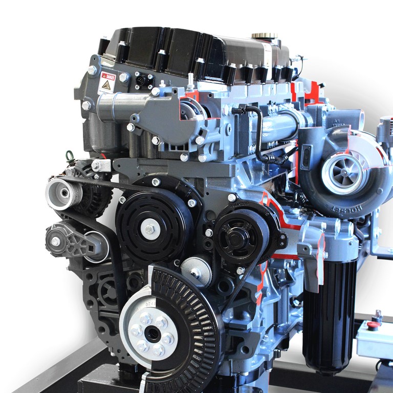 Moteur diesel 6 cylindres « IVECO » complet en coupe, avec entraînement électrique