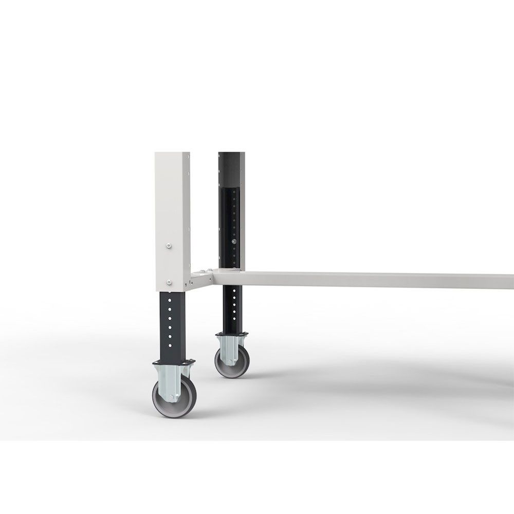 Etabli mobile avec bloc 3 tiroirs, Long 1500mm avec 4 roues, Prof 75cm, H 92...127cm, Plateau 40 mm avec pieds réglables en hauteur, Charge Maxi: 300 kg