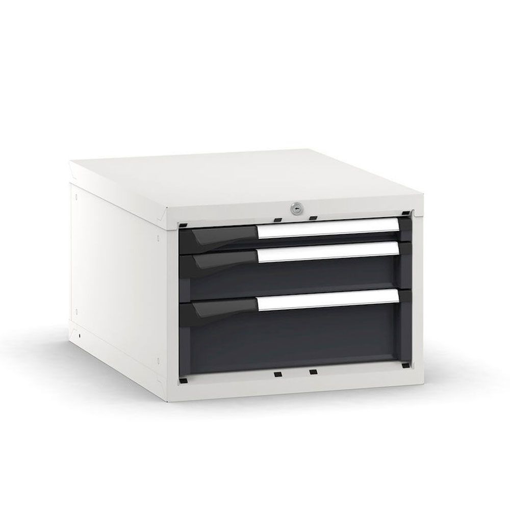 Etabli mobile avec bloc 3 tiroirs, Long 1500mm avec 4 roues, Prof 75cm, H 92...127cm, Plateau 40 mm avec pieds réglables en hauteur, Charge Maxi: 300 kg